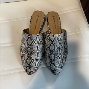 Charles Albert Snakeskin Pattern Mules - Black and White